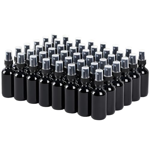 SprayDroplet 2 oz Glass Spray Bottles, Reusable Fine Mist Sprayer Small Spray Bottle, Leak-Proof Design, Perfect for Travel, Skin Care, Perfumes, Botanical, Cleansing (Black, 2oz-48pcs)