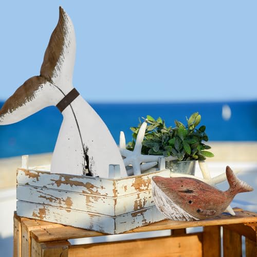 Estatua de ballena de madera decorativa para mesa miniatura 4