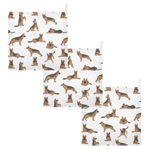 Image of vvfelixl Baby Cotton Washcloths German Shepherd Dogs Infants Bath Towel for Unisex Face Towels for Newborn, Natural Baby Wipes Delicate Skin, 11.8 X 11.8 inch, one sizex3