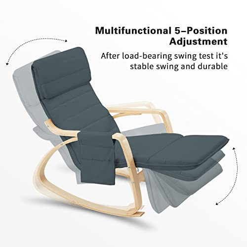 Uphyb Wooden Rocking Chair, Indoor Nursery Rocking Chair With Fabric Padded Seat, Wooden Based And Adjustable Footrest, Indoor Rocking Chair For For Living Room, Bedroom, Balcony, Nursery Room #TOP4