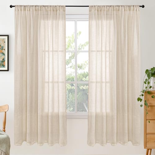 Image of BGment Natural Linen Curtains 72 Inches Long for Bedroom Windows - Rod Pocket Light Filtering Drapes for Farmhouse Living Room Dining Decorative Lightweight Rustic, 2 Panels, 52 Inch Wide Each Panel