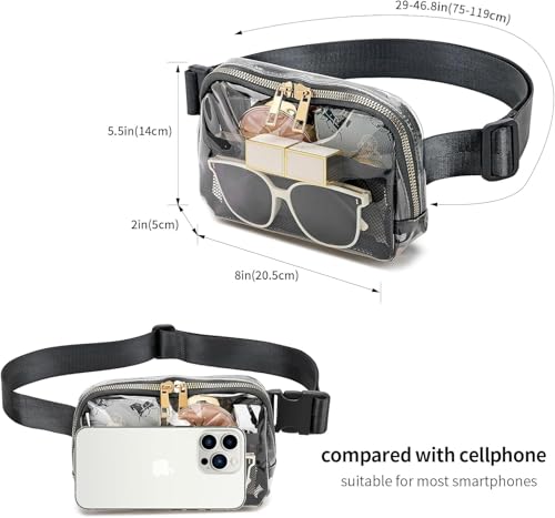 Image of Clear Fanny Pack Belt Bag Stadium Approved for Women Men with Adjustable Strap Water-resistant Waist bag Clear Purse for Travel Workout Running Hiking(Black)