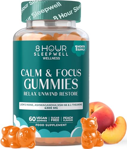 Lions Mane Supplement & Mushroom Gummies – High Strength 4300mg with Ashwagandha KSM-66, Zinc, B6 & B12 – 60 Vegan Sugar-Free Gummies for Calm, Focus, Mental Performance & Nervous System Support