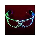 Fency Y2K Sunglasses, LED Halloween Glasses with Skull Pattern & 7 Flashing Colors, Futuristic Rave Visor Goggles for Cosplay Bar Club Costume Party