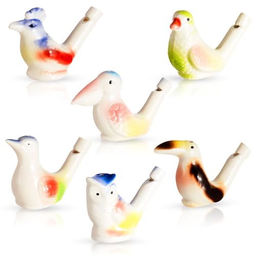 Gejoy Bird Water Whistles Ceramic Bird Call Warbling Water Whistles Colorful Porcelain Toys for Adults Birthday Easter Gift(6 Pcs,Bright)