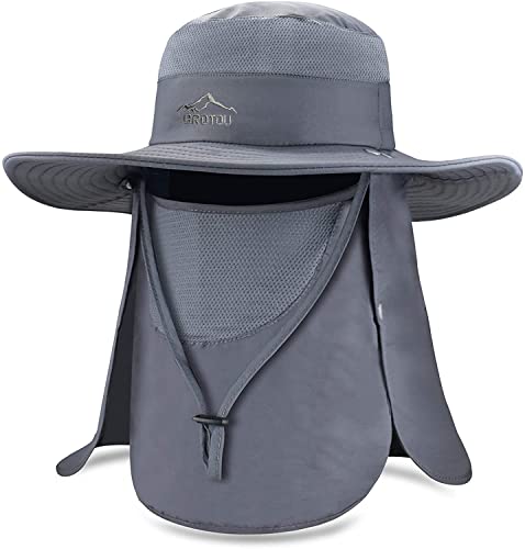 Brotou Sun Cap Fishing Hats, Upf 50+ Wide Brim Outdoor Protection Hat, Sun Hat With Face & Neck Flap Cover For Men And Women ​(Gray) #TOP25