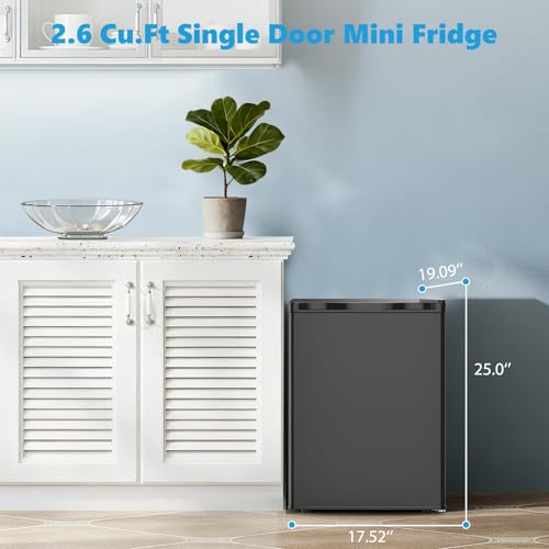 COWSAR 2.6 Cu.Ft Dorm Fridge with Freezer, Single Reversible Door Compact Refrigerator, Adjustable Thermostat, 2 Removable Shelves, Commercial Drink Fridge for Bedroom, Office, Kitchen, Dorm, Black by COWSAR - Image 6