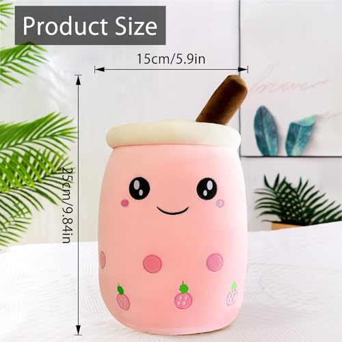 DAWRIS Bubble Tea Plüschkissen, Plüschtier Stofftier Boba Tea 25cm ilchtee Tasse Plush Plüschkissen Weich Kuscheltier Plüschkissen Spielzeug für Weihnachten Geburtstag (Hell-Pink)