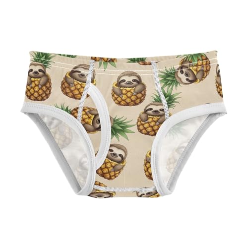CHIFIGNO Boy Cotton Underwear Soft Briefs Printed Brief Underwear for Little Boys, Cute Sloth Pineapple Beige