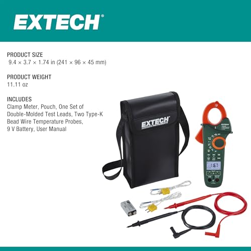 Image of Extech EX623A 600A AC /DC Clamp Meter with IR and Dual Type K | True RMS, NCV, built-in IR thermometer, T1 /T2 differential, LoZ, low pass filter, inrush, DC uA