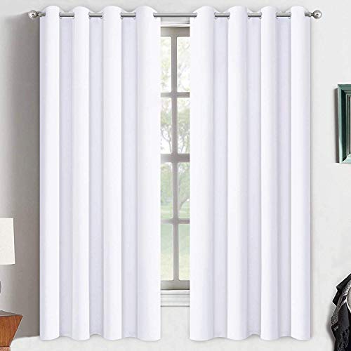 Yakamok Thermal Insulated Curtains,Room Darkening Grommet for Bedroom/Living Room,2 Tie Backs Included (2 Panels, 52 Inch Wide by 63 Inch Long, Pure White)