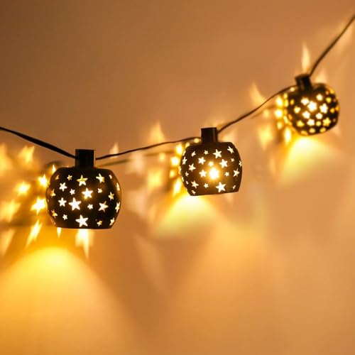 Vigdur Lantern String Lights, Star String Lights Plug in with 10 Clear G40 Bulbs and Star Plastic Lamp Shades, Ramadan Decoration Light for Home Holiday Eid Decorations(9.84FT)