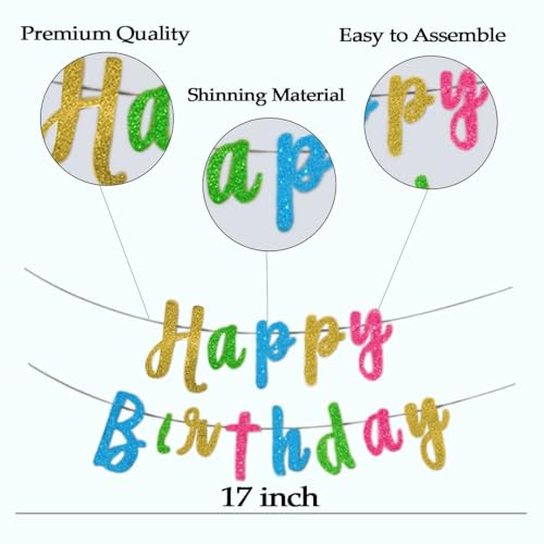 Image of Wanna Party Glitter Happy Birthday Banner - Sparkling Cursive Script Letters Paper Bunting Decorations, Cake Smash, Photo Props & Vibrant Celebration Supplies - Multicolored Sparkly Sign