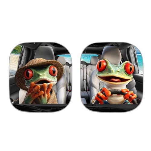Image of Car Front Windshield Sun Shade Cute Frog 2-Piece Foldable Car Windshield Sun Shade UV Rays and Keeps Vehicle Cool Easy to Install for Most Sedan Truck SUV