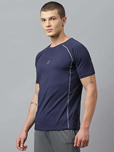 Image of ATICX Men's Slim Fit Polyester Half Sleeve T Shirt - Quick Dry Lycra Sports Compression Training Tee for Gym, Running