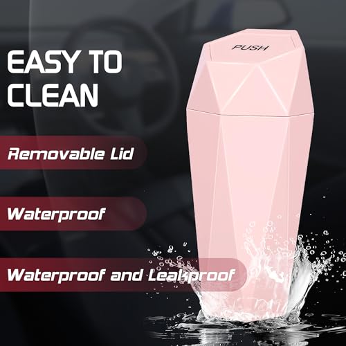 Image of Car Trash Can with Lid, Mini Car Trash Cup with 30 Additional Trash Bags, Car Accessories for Interior, Leakproof Vehicle Garbage Bin for Car, Home, Office - 2 Packs, Pink