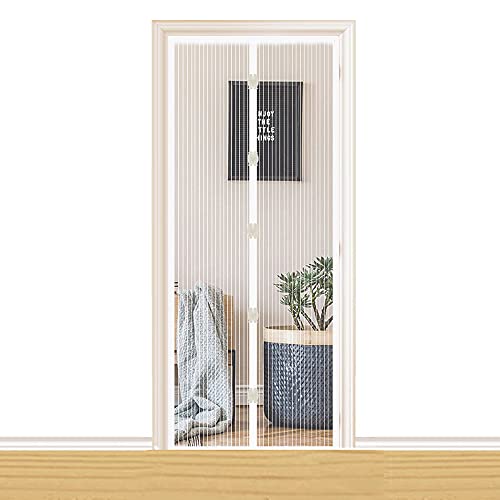 Mosquitera Puerta Magnetica, HUSL 120x220cm Cortina Mosquitera Para Puertas, Cierre Magnético Automático, Fácil de Ensamblar, Anti-insectos para Sala de Estar, Dormitorio, Balcón-Blanco