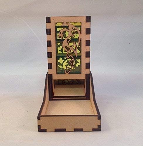Dragon Mini Dice Tower v4 Neon Green Acrylic Window Laser Cut MDF Unique Gift