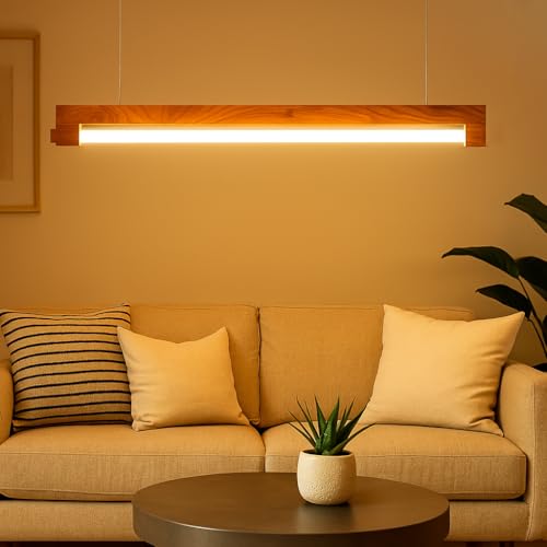 Image of Artica Pine Wood Ceiling Lamp with LED Tube Light - Modern Wooden Ceiling Light Fixture for Home, Office & Kitchen Decor Warm White 20w