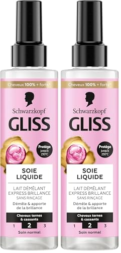 Schwarzkopf - GLISS - Lait Démêlant Express - Soie Liquide - Brillance - Protège jusqu'à 230°C - Démêle & Apporte de la Brillance - Cheveux Ternes & Cassants - Soin Normal - Sans Rinçage - 200ml