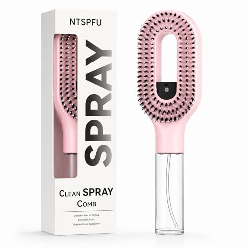 2-in-1 Manual Misting Hair Brush with Built-In Water Spray Non-Electric Detangling Brush for Wet & Dry Hair Curly Thick Hair & Kids Fine Mist Sprayer Anti-Frizz Portable (Pink)