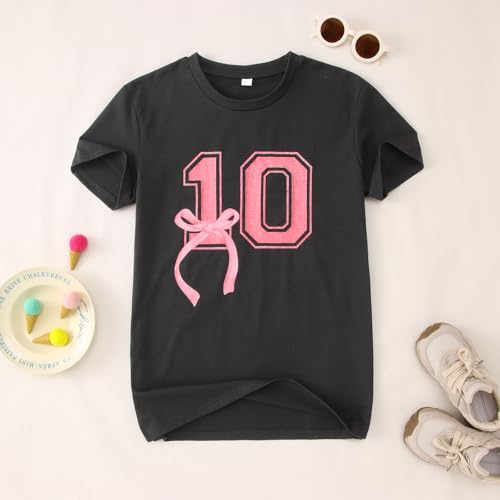 Image of Girl Birthday Shirt 10th Birthday T-Shirt Bow 10 Year Old Bday Short Sleeve Tee Top Tenth Party Outfit