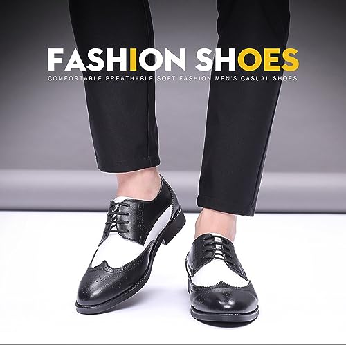 Men's Fashion Two Tone Patchwork Brogue Oxfords Shoes Classic Lace Up Dress Shoes Hand Stitched Formal Business Shoes2