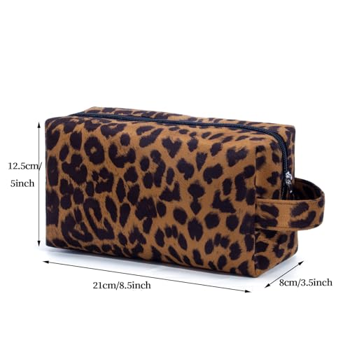 Makeup Bag For Women - Soft and Warm Material Cosmetic Bags Leopard Print Design Ladies Tote Bag,Women's Pencil Case Makeup Organizer with Zipper for women travel essentials (Brown)2