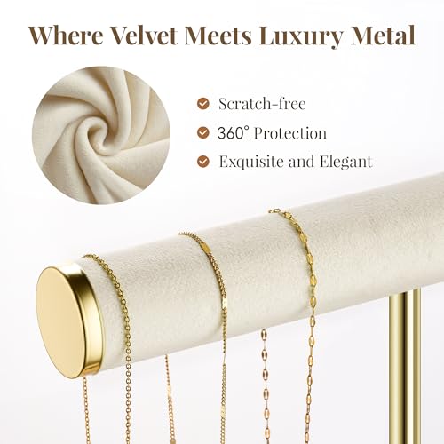 Image of Jewelry Organizer Stand for Necklaces, Bracelets, Earrings, Rings, Beige | 3 Tier Velvet Bracelet Holder Display | Jewelry Organizers and Storage | Jewelry Tree | Jewelry Towers