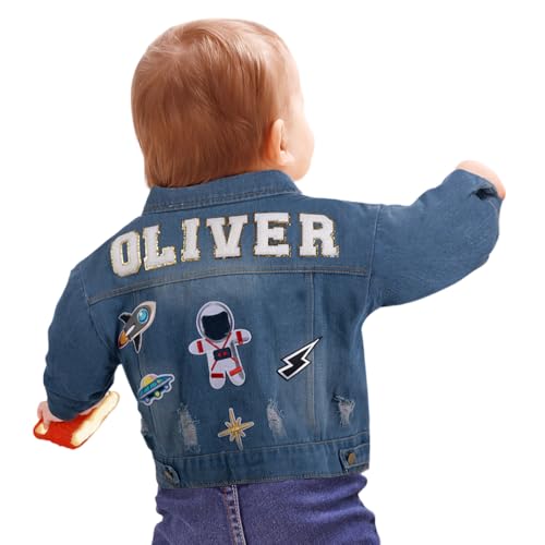 Custom Name Jackets For Kids Long Sleeve Toddler Jackets For Girls Personalized Jean Denim Jacket For Boys 1-8 Years Girl Boy Outerwear Clothes Birthday Christmas Gifts