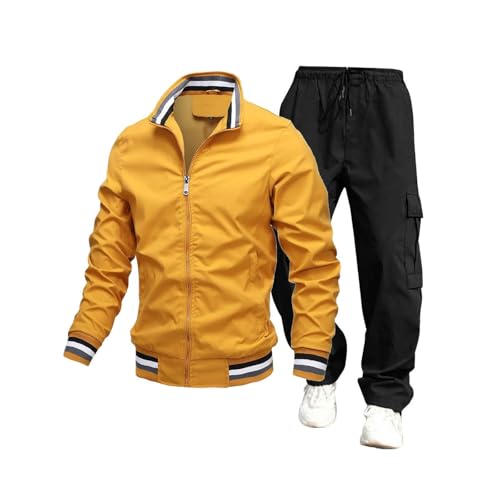 Men's 2-Piece Cargo Suit Set Lapel Active Coat Casual Jacket Work Pants Drawstring Trousers Fashion Outwear Set4