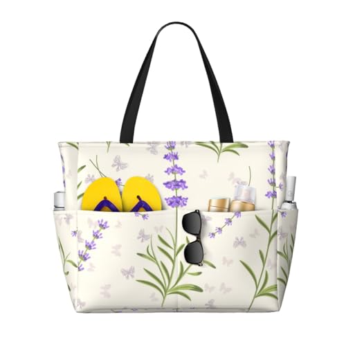 Grand sac de plage lavande avec poignées solides et grand volume de rangement quotidien