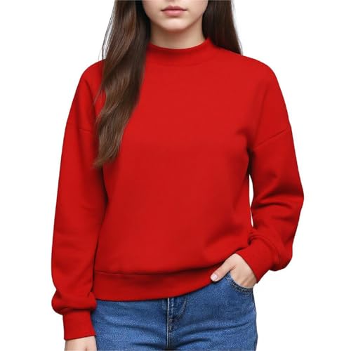 Girls's Classic Crewneck Pullover Sweatshirt Long Sleeve Soft Casual Relaxed Fit Solid Color Top
