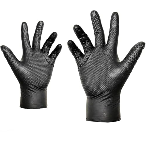ZALCOON Black Nitrile Gloves, Heavy Duty Industrial Disposable Gloves Latex free, Powder Free,Mechanic Gloves, Diamond Texture, (1Pack x 100 Pieces)