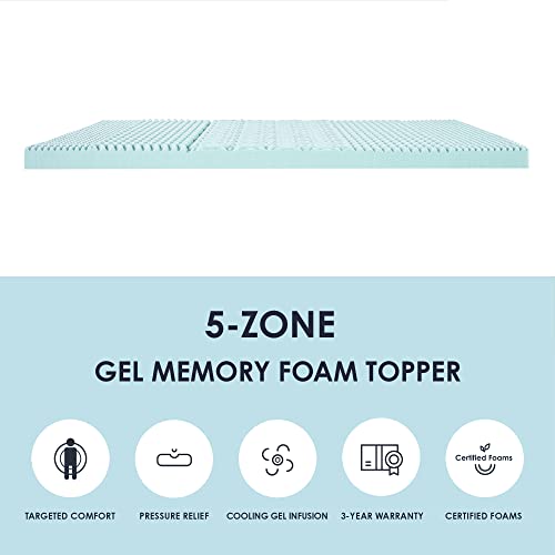 Mellow 4 Inch 5-Zone Memory Foam Mattress Topper, Cooling Gel Infusion, Twin Xl #TOP6