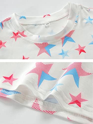Image of Toddler Girls July 4th Shirts American Flag Ruffle Short Sleeve Patriotic Red White Blue Star Outfits Blouse Tops