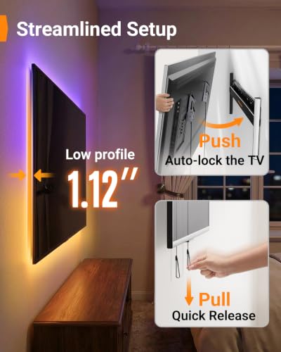 Image of Perlegear No Stud TV Wall Mount with LED Light for 24-65 inch TVs | Studless TV Mount with RGB Light, No Drill, drywall, Easy Install, Low Profile, Max VESA 400x400mm, Holds 100 lbs