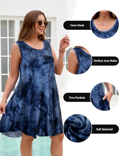 Image of JollieLovin Women Plus Size Curvy Summer Tank Sun Dresses Sleeveless Causal T-Shirt Dress Beach Swing Cover up(L-5X)