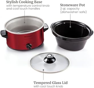 Elite Cuisine MST-275XR Maxi-Matic 2 Quart Oval Slow Cooker, Red (Stainless Steel Finish)