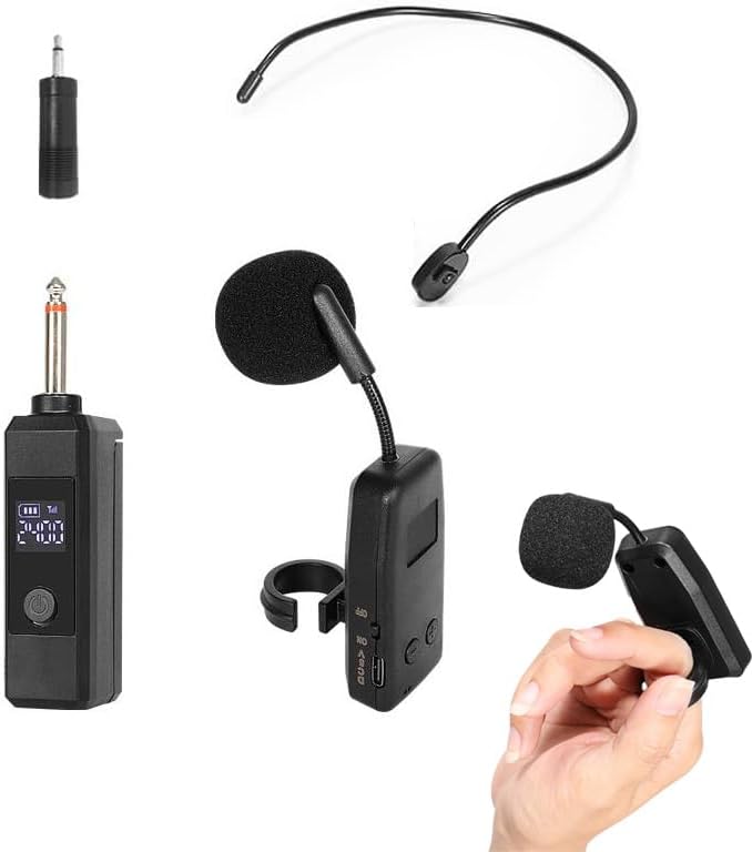 2.4G Wireless Ring Microphone System for Harmonica, Flute, Xiao, Hulusi, Ocarina, Suona——65ft Range Mini Clip-On Mic with Digital Screen & Noise Reduction for Wind Instruments Performance