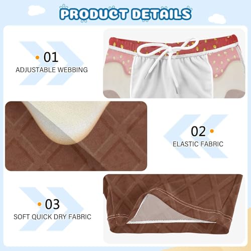 Boys Swim Trunks Quick Dry Bathing Suit Strawberry Ice Cream Brown Toddler Swim Shorts Boardshorts Swimwear 3-103