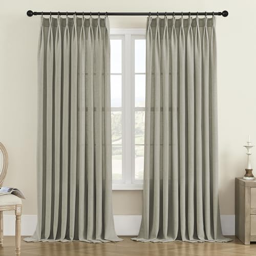 MASWOND Taupe Linen Pinch Pleated Curtains 96 Inches Long for