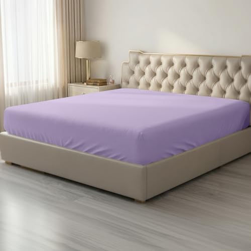 Image of HBHLFZ Full Fitted Sheet Only, Soft Breathable Bottom Sheet - 54 inchx75 inch Deep Pockets Full Size - 100% Polyester, All Around Stretch Fit, Wrinkle Resistant, Colorfast - Easy Care, Light Purple