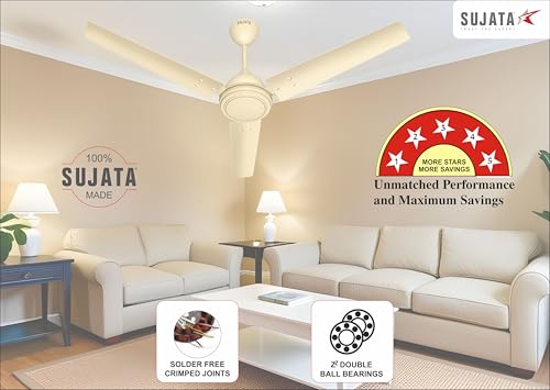 Image of Sujata SBF Air 1200mm BLDC Ceiling Fan | 3 Years Warranty | Savings up to 60% | Remote Control | Fans Ceiling Fans 5 Star | Silent Motor, Inverter Compatible, Living Room & Bedroom (Ivory)