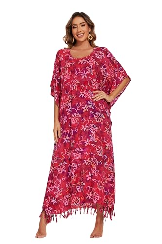 Image of Beautybatik Women Hand Blocked Batik Rayon Caftan Kaftan Bali Loungewear Maxi Plus Size Long Dress XL to 4X