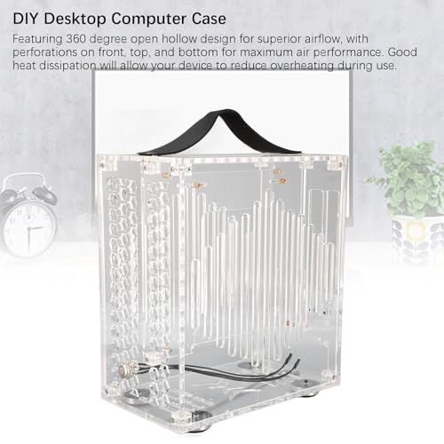 Gabinete PC Mini ITX de Acrílico Transparente, Diseño Hueco de Flujo de Aire 360° con Asa, para Fuente de Alimentación DIY y Tarjeta Gráfica de Hasta 190 mm miniatura 4