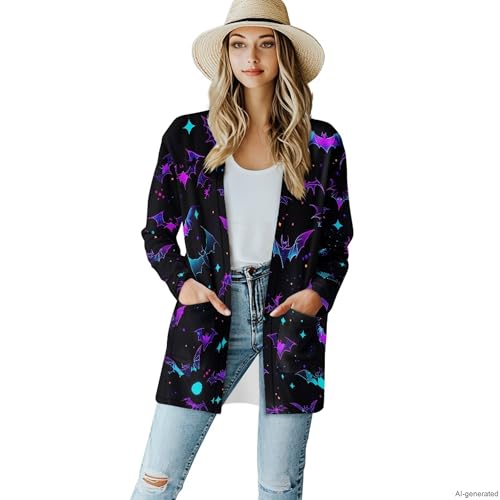 Image of Fall Maple Leaf Cardigan Sweaters for Women Long Sleeve Cardigan Soft Drape Open Front Dusters V-Neck Jackets Dressy