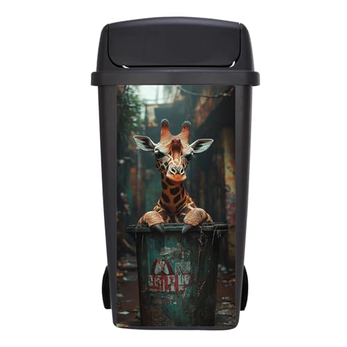 Targawerelax Wheelie Bin Stickers, Waterproof Wheelie Bins Covers Vinyl Self Adhesive Dustbin Stickers Trash Can Decorative Fridge Wrap Sticker Wall Home Decor, Baby Giraffe