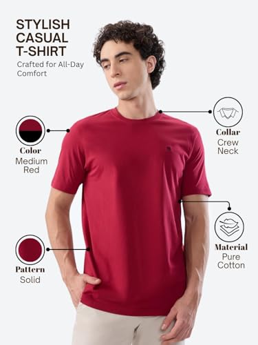 Image of Raymond Men Regular Fit Solid Pattern Pure Cotton Crew Neck Half Sleeve Casual T-Shirt