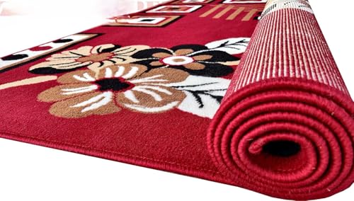 Image of GULDASTA Red Carpet for Living Room 8x11 Feet | Soft Thick Floral Area Rug | Anti Skid Washable Carpet for Bedroom Hall Home Decor